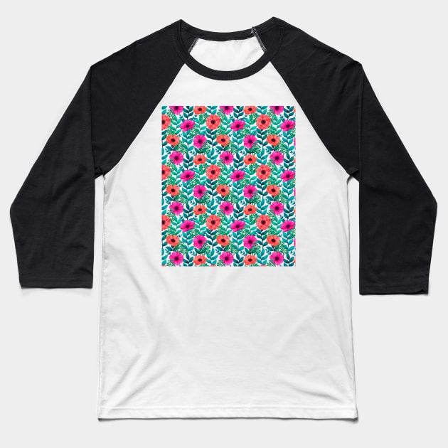 Flower pattern Baseball T-Shirt by DewaJassin